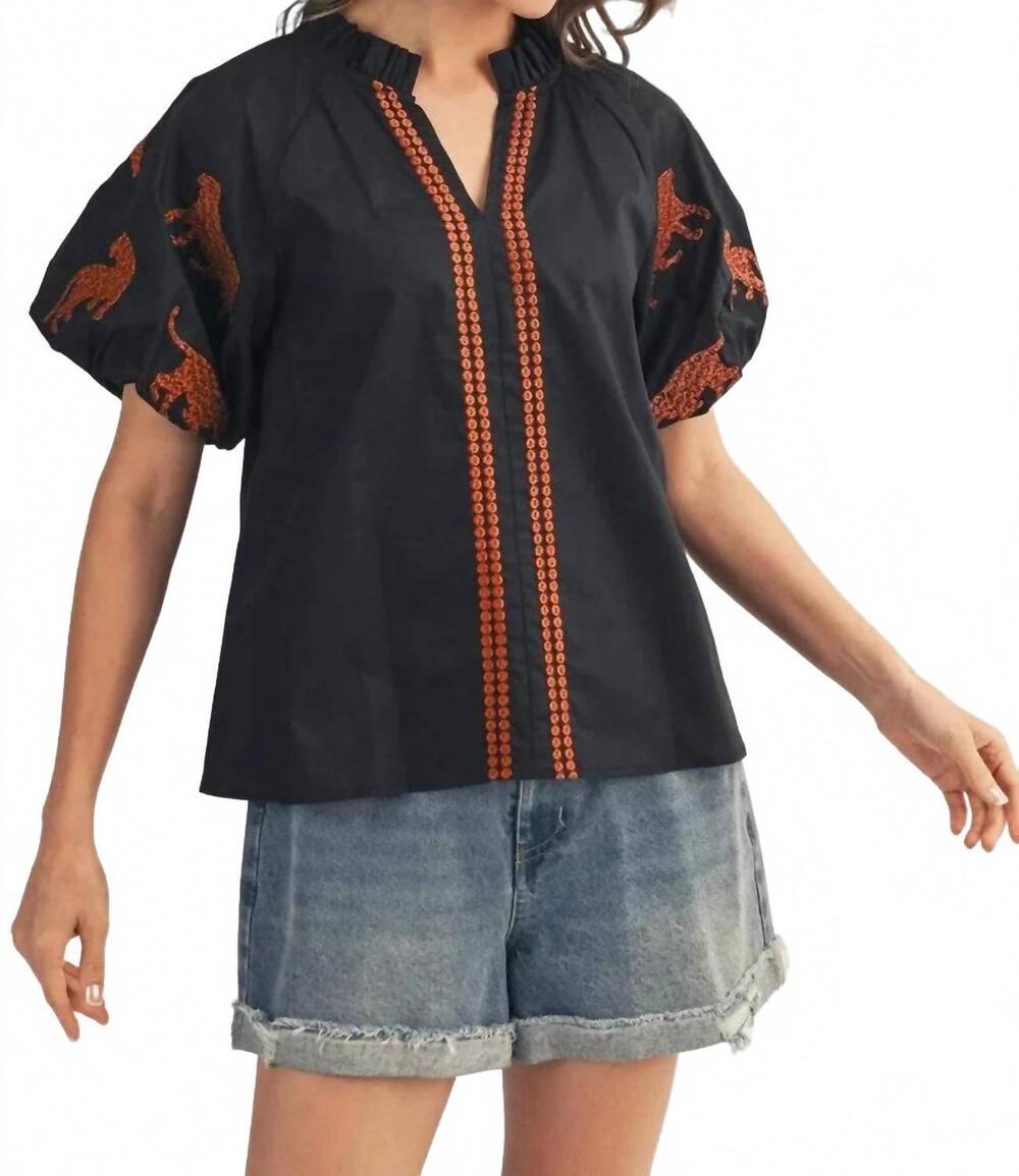 NEW JODIFL tiger embroidery accent top in black